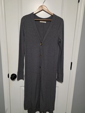 We The Free Ribbed Knit V‑Neck Cardigan in Charcoal